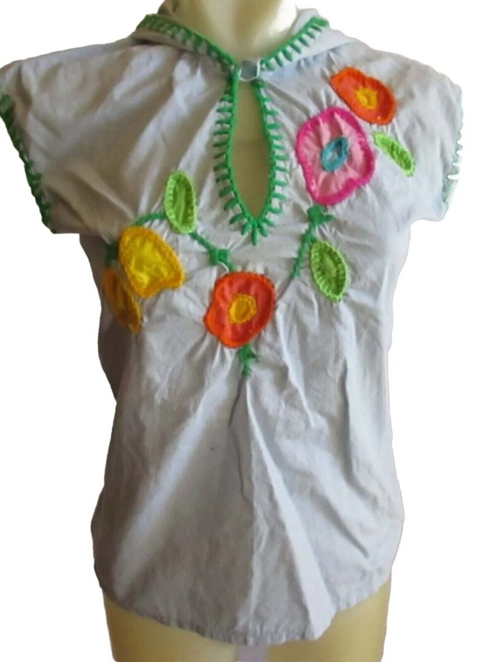 True Vintage Womens Peasant Hoody XS 1970s Festival Top Embroidered 1of Handmade